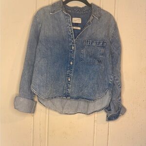 Universal Thread Cropped Blue Denim Button Down Shirt